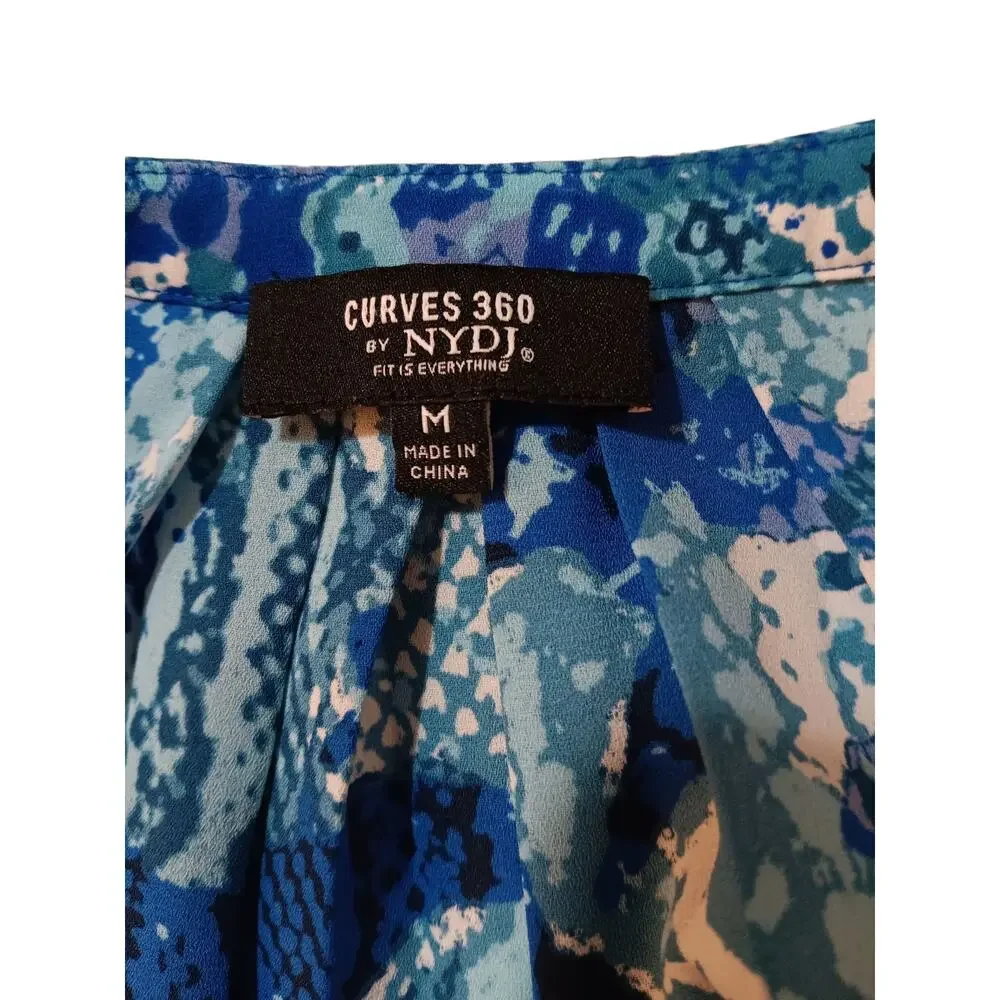 NYDJ Blouse Popover Top M Blue Snake Print Pleats‎ Dressy Career Office Event